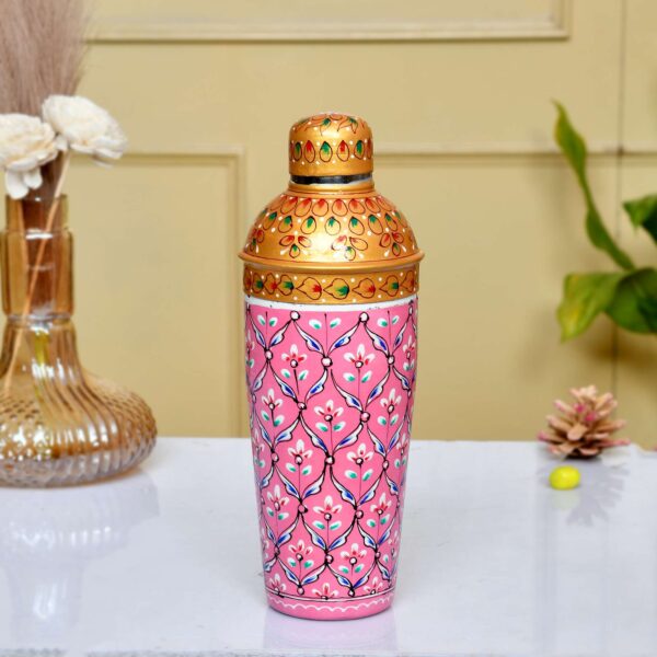 Hand-Painted Pink Floral Cocktail Shaker – Ethnic Aluminum Barware