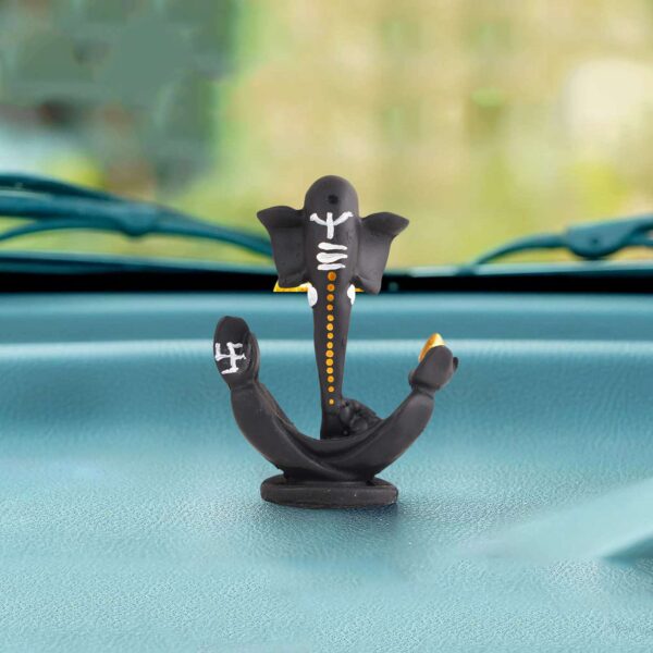Black Abstract Ganesha Idol for Car Dashboard | Minimal Ganpati Murti by Saanvi Crafts