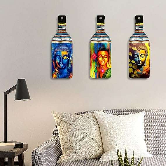 Buddha Bliss: Vibrant Wooden Paddle Wall Art Set