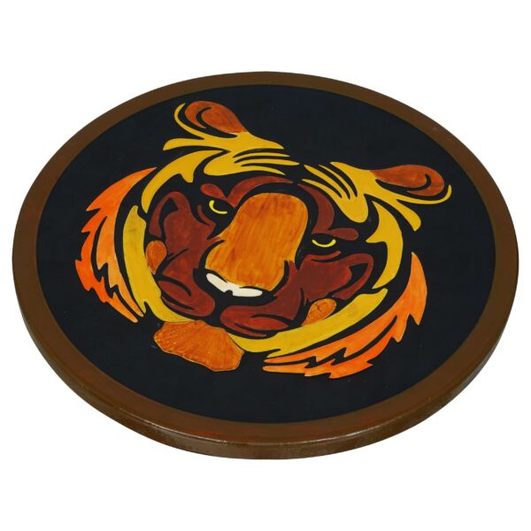 Hand-Painted Wooden Side Table with Abstract Art Top – Round Accent Table