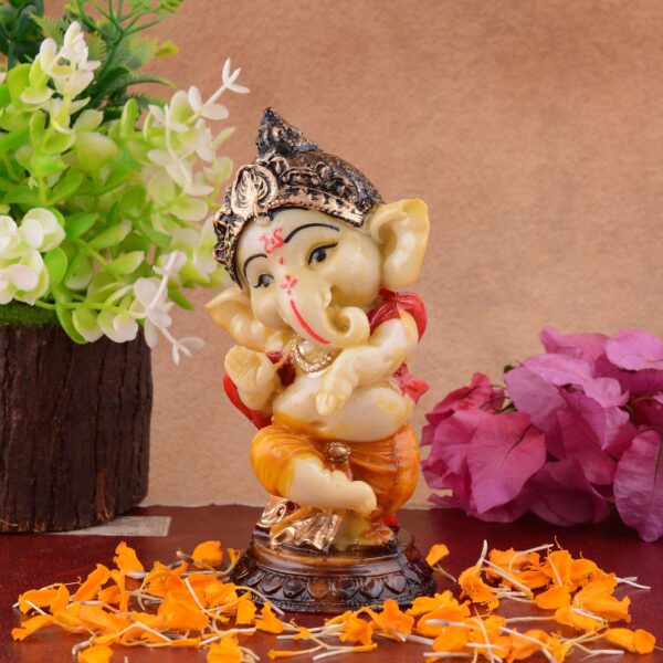 Dancing Baby Ganesha Idol – Orange Dhoti | Cute Ganpati Murti for Home & Gifts