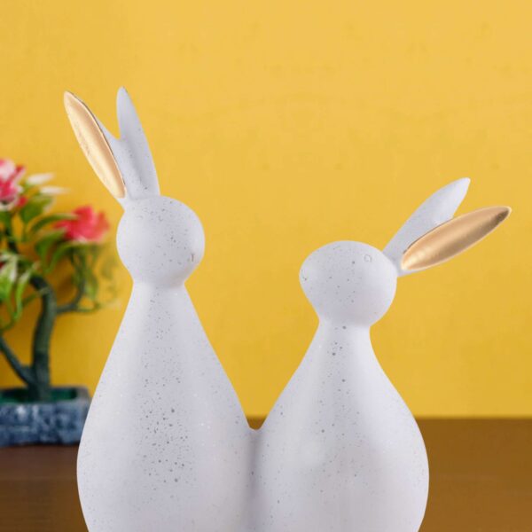 Rabbit Cute Pair Statue for Home Decor Showpiece | Kids Room Decorative Showpiece (Off White)