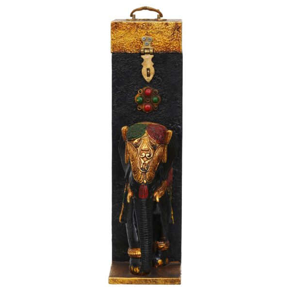 Royal Elephant Design Decorative Bottle Holder Box – Black & Gold Finish
