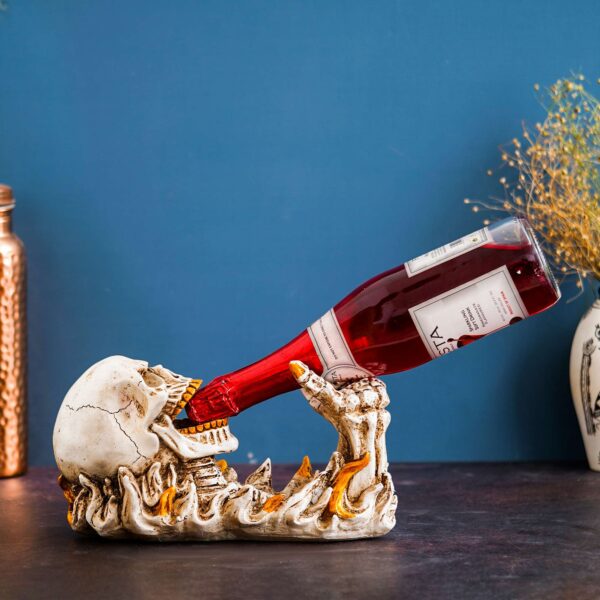 Skull Flame Bottle Holder – Gothic Skeleton Wine Stand for Bar Decor
