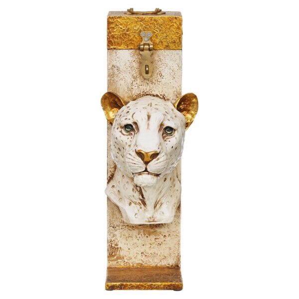 Majestic White Panther Bottle Holder Box with Gold Detailing – Luxury Decor Piece