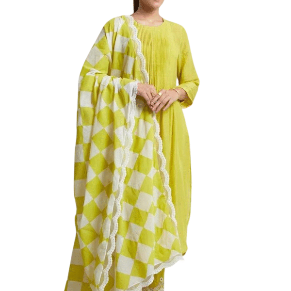 Printed Cotton Straight Kurta Set with Dupatta for Women(M)